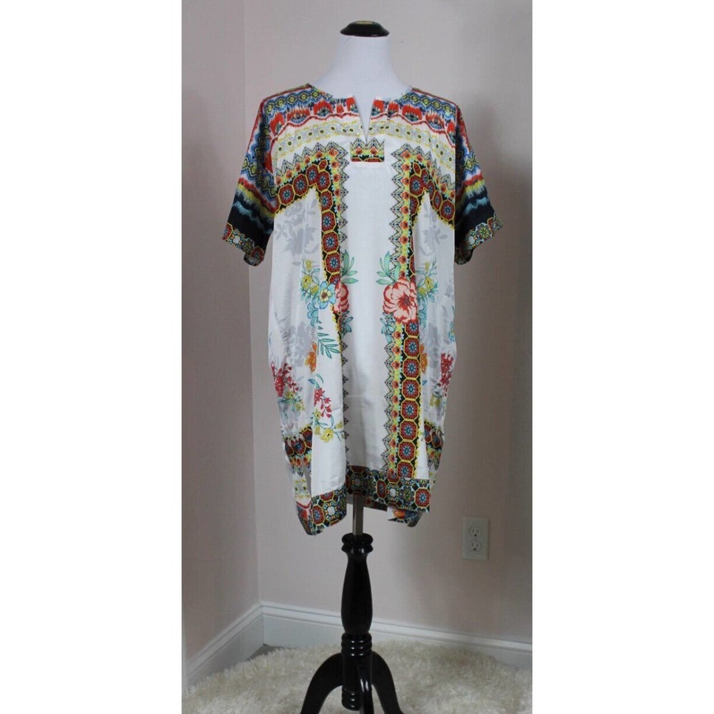 KARYN Kyla SEO Sz S Small Andi Caftan Multi Print Dress Short Sleeve NWT